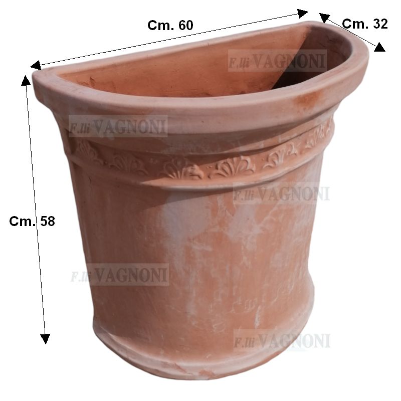 VASO A PARETE MURO IN TERRACOTTA CM. 60X32X58